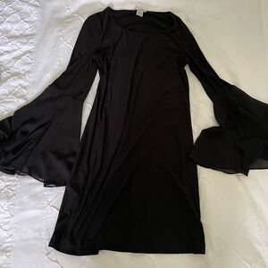 Carmen Marc Valvo Black Sheath Dress with Bell Sleeves